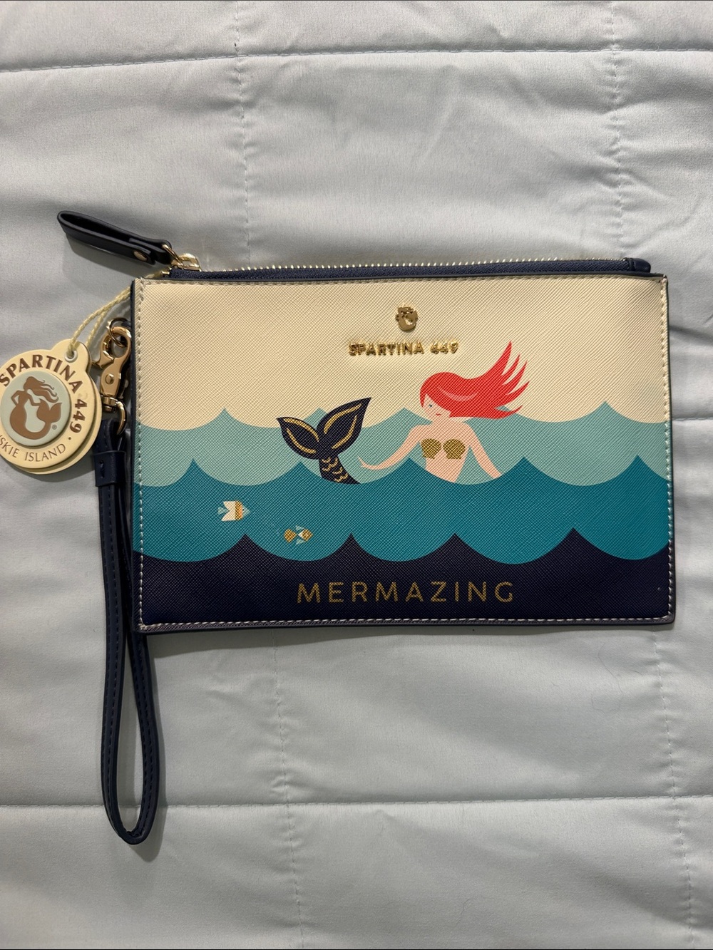Spartina 449 Navy, Teal, Cream Mermazing Mermaid Wristlet